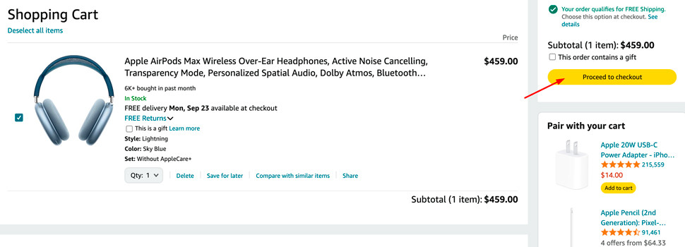 items in the cart of a US store