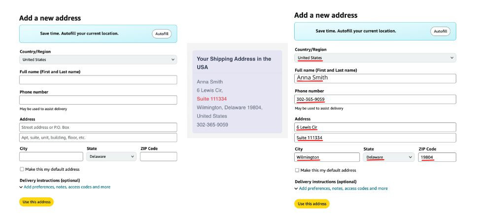 filling in the address