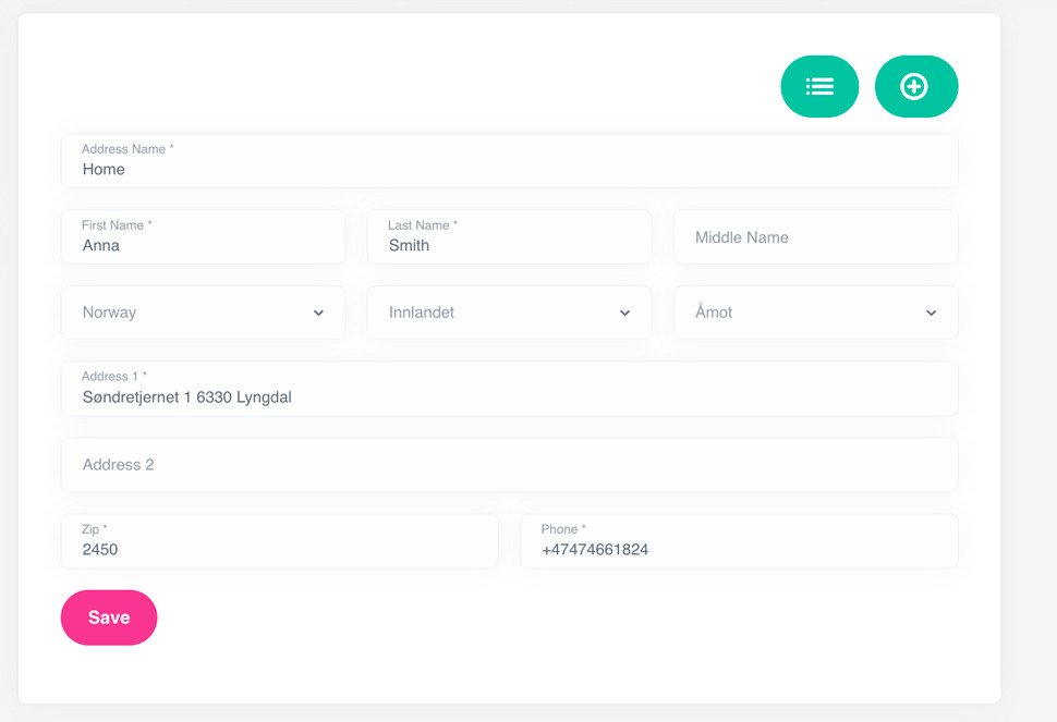 filling in recipient details