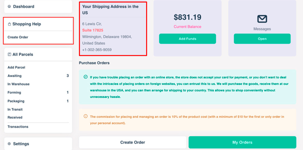 US warehouse address